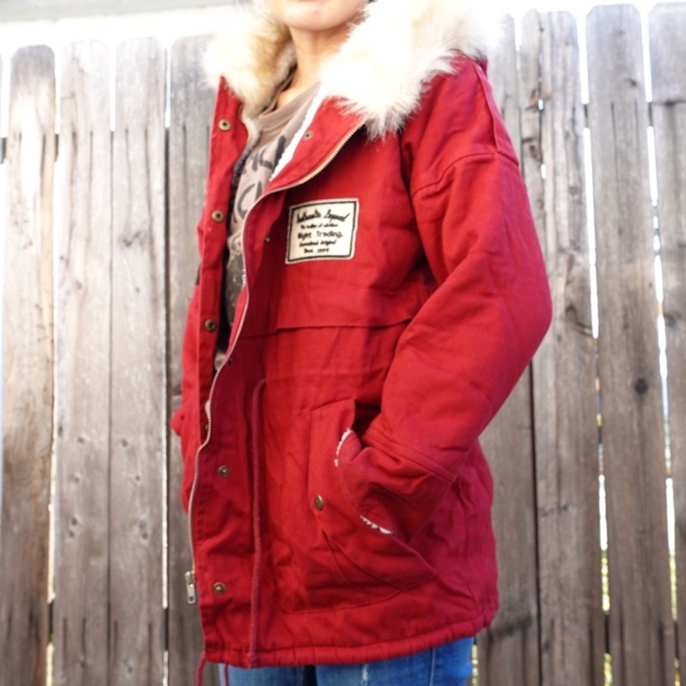 Sherpa Lined Red Coat for Winter
